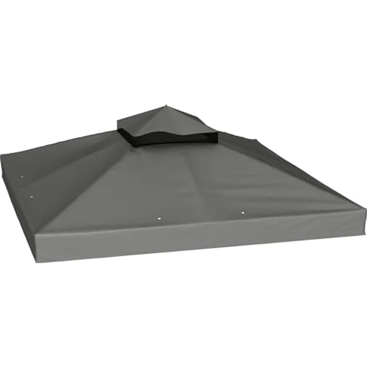 Outsunny Ersatzdach für Pavillon 3 x 3 m, wasserdichtes Doppeldach aus 600D Oxford-Stoff, 370 g/m², dunkelgrau, exkl. Rahmen