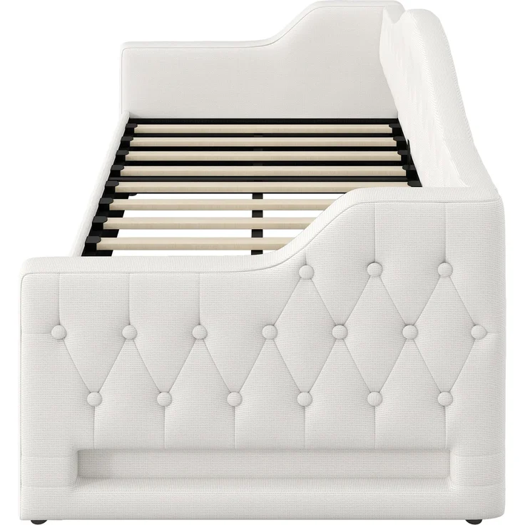 Gepolstertes 90x200 Tagesbett mit LED-Gürtel und Stauraum darunter, Beige – Bild 9