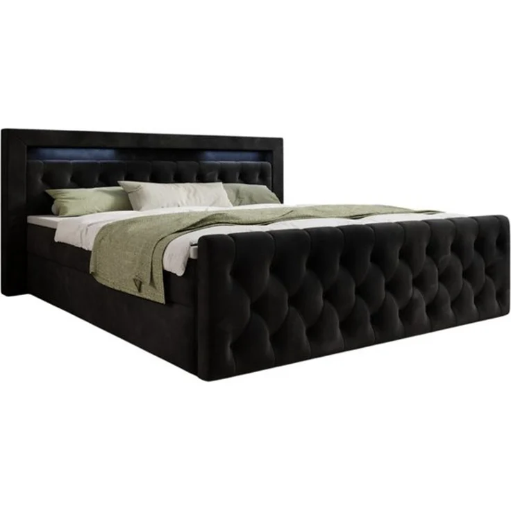 thematys Boxbett LED mit Bettkasten 140x200cm, mit Bonnellfederkernmatratze H3, Bouclé/Velours, mit Stauraum, mit 3 cm Topper, Schwarz (Velutto 20), Art.-Nr. S04JN0YRPBG – Bild 6