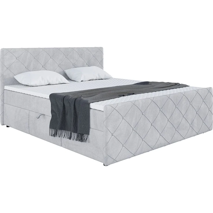 MEBLINI Boxspringbett HENRY 160x200cm - H3P/Hellgrau Samt - mit Bettkasten - Polsterbett - Doppelbett mit Topper & Taschenfederkern-Matratze – Bild 2