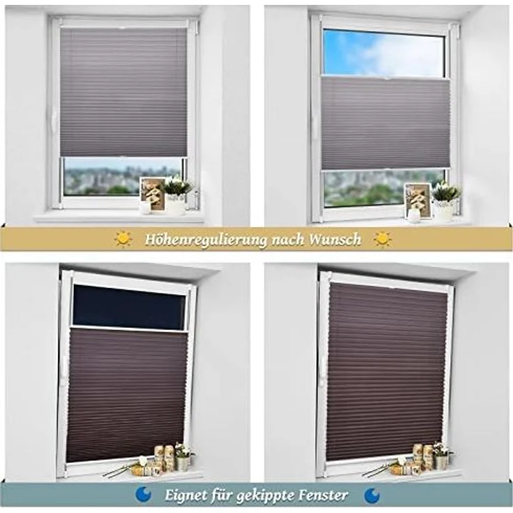 Plisseerollo ohne Bohren Klemmfix 60x100 cm(BxH) Anthrazit Jalousie Sonnenschutz Easyfix Faltrollo Lichtdurchlässig Rollo für Fenster & Tür – Bild 6