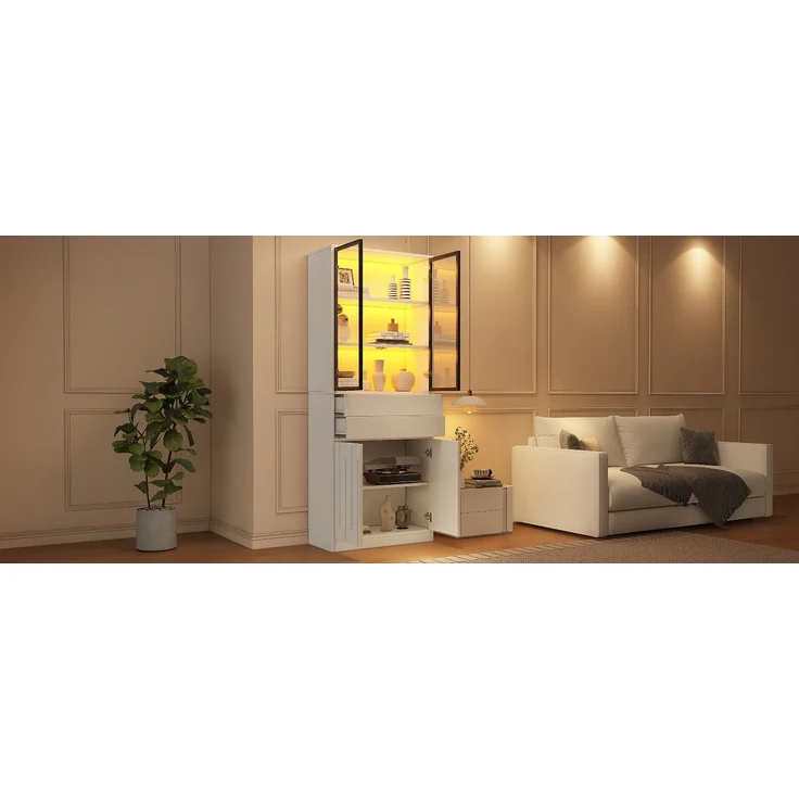 ZUBALIYA Schrank 70x34 cm mit LED-Beleuchtung mit Schubladen in Weiß, ideale Lösung für kleine Räume, robuste Verarbeitung, langlebige Materialien, einfache Selbstmontage – Bild 18
