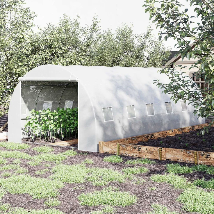 MELAYR, Tunnelgewächshaus, 6 x 3 x 2 m, Gartengewächshaus mit Rolltor, 12 Fenster, Weiß – Bild 4