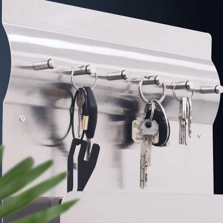 RICOO Garderobenleiste Schlüsselbrett mit Ablage Schlüsselhaken MB6001 Schlüsselhalter (Key Holder Aufbewahrung, 1 St, Halter für Schlüssel), Edelstahl Schlüsselboard mit 3 Stk. Magnete – Bild 2