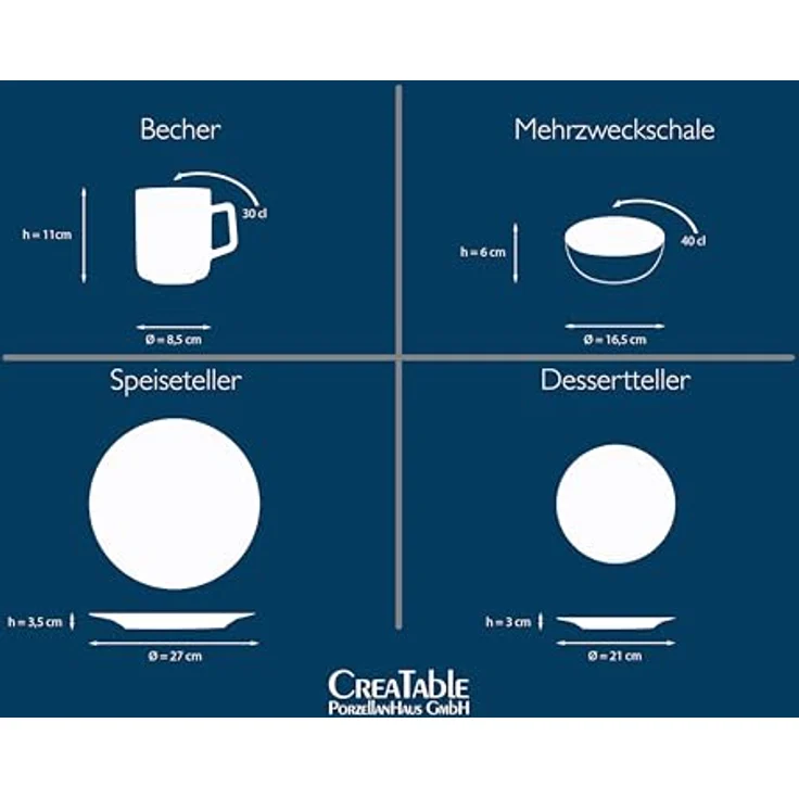 Creatable Kombiservice, 16-teiliges Geschirrset aus Keramik in Anthrazit, 330 ml und 400 ml Fassungsvermögen – Bild 6
