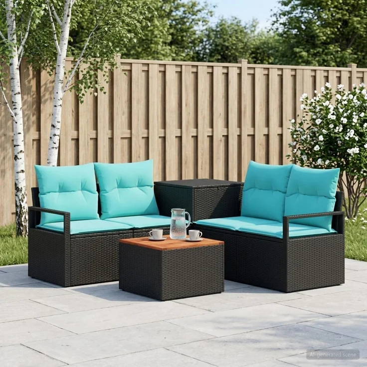 vidaXL Sofa Set 6 stk. Schwarz und Blau Polyrattan und Stahl 3447234 – Bild 1
