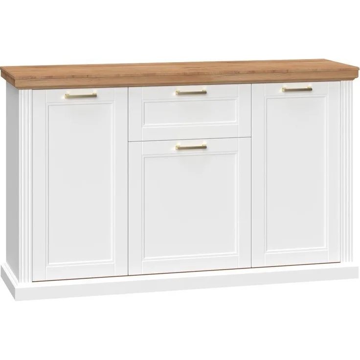 OTTO home Kombikommode Tara, im klassischen Landhausstil, FSC-zertifiziert, in 2 Größen (Soft-Close-Funktion, goldfarbene Metallgriffe, Innendekor Holzoptik), lackiert mit wasserbasiertem UV-Lack, unempfindlich und kratzfest