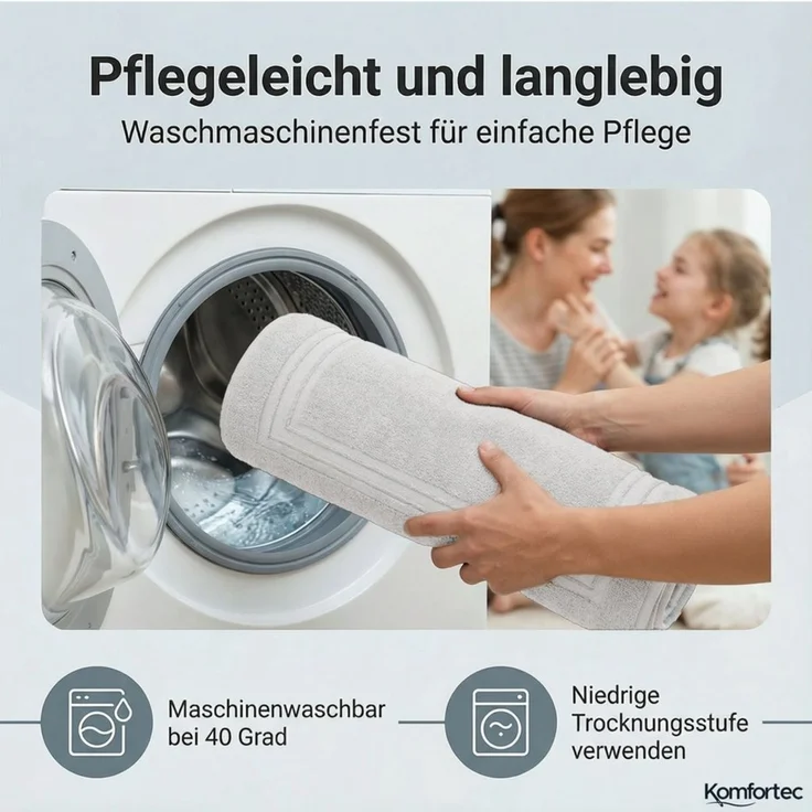 Komfortec Badvorleger Set 2 Teilig, Frottee Duschvorleger, Waschbar Duschmatte & Badteppich, 600 g/m² &100% Baumwolle, Saugfähig & Schnelltrocknend, 50x70 cm, weiß – Bild 3