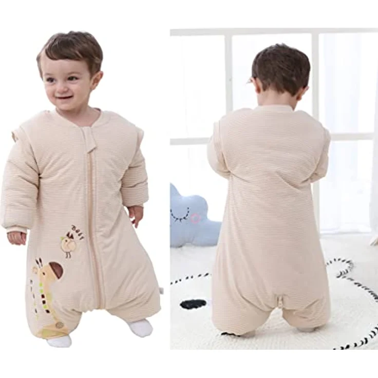 Chilsuessy Baby Winter Schlafsack mit Füßen und abnehmbar Langarm Pyjamas aus Bio Baumwolle kleine Kinder Schlafsack für Baby 1 bis 6 Jahre, Giraffe/2.5 Tog, S/Koerpergroesse 80-90cm – Bild 6