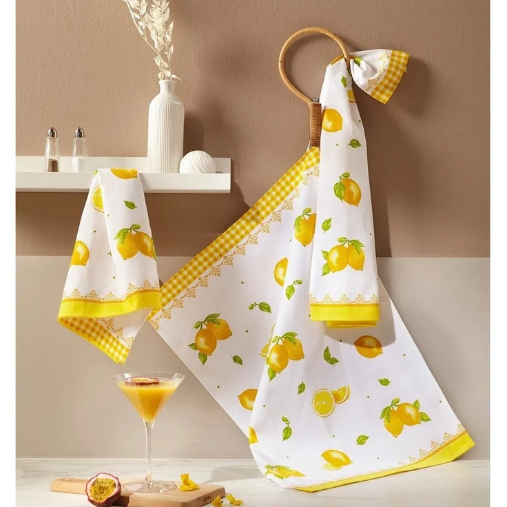 Erwin Müller Geschirrtuch Geschirrtuch "Zitrone" 3er-Pack, Baumwolle Motiv – Bild 2