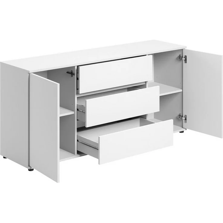 Home Collective Kommode Sideboard Kommode mit Schubladen Sideboard Wohnzimmer Anrichte (Sideboard Wohnzimmer Flur Kommode, modernes, griffloses Design), mit 2 Türen und 3 Schubladen, 150 x 40 x 70 cm Weiß – Bild 4