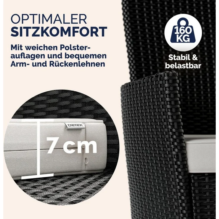 Casaria Garten-Essgruppe Palermo, (9-tlg), 8 Personen Polyrattan inkl. 7cm Auflagen Akazie Holz Wetterfest – Bild 3