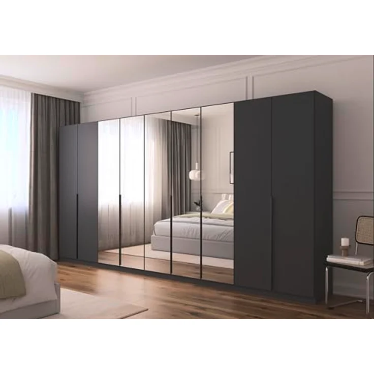 Rauch Möbel Alabama, Kleiderschrank für Schlafzimmer, Kinderzimmer, Wohnzimmer, Garderobe, Flur, 9-türig, Spiegel, mit Zubehör Premium, Farbe Grau metallic, Breite 405 cm – Bild 2
