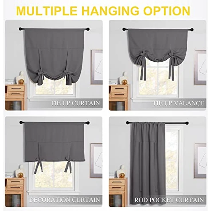 NICETOWN Verdunkelungsvorhang für Küchenfenster, energieeffiziente Raffgardinen für Wohnzimmer, Stangentasche, Ballon-Schatten für Thanksgiving, Grau, 52W x 63L (Set mit 1 Panel) – Bild 2