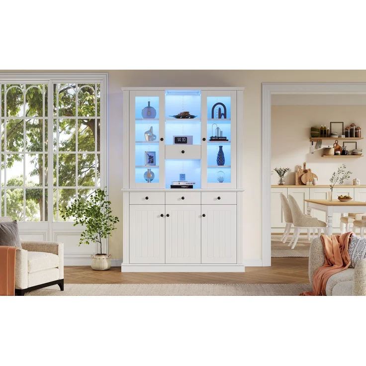 ZUBALIYA Standvitrine mit 4 Schubladen / Vitrinenschränke mit LED, mit schrank mit 4 Schubladen und 5 Türen und großer Schrank mit 21 Ablagefächern, MDF, 119.50 x 40.00 x 180.00 cm, fürs Wohnzimmer – Bild 21