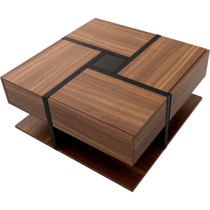 Merax Hochglanz-Couchtisch, Tisch mit 4 Schubladen, einzigartige Farbabstimmung und Liniendesign, Stauraum unten, braun – Bild 1