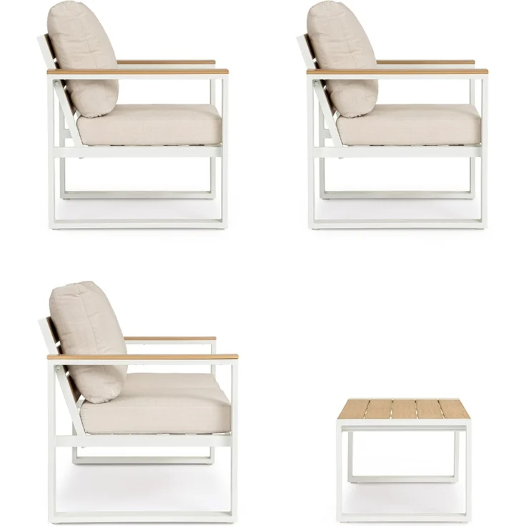 Garten-Set Orendra Aluminium, modern gepolstert, Weiß Beige, für 4 Personen, inkl. Kissen – Bild 8