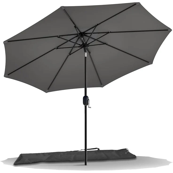VOUNOT Sonnenschirm 270 cm mit Kurbelvorrichtung, Knickbar, Sonnenschutz UV-Schutz, Balkonschirm Gartenschirm Marktschirm mit Schutzhülle, Grau – Bild 1