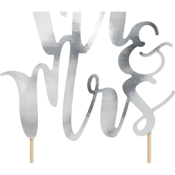 partydeco Tortenstecker, Cake Topper Mr & Mrs / Hochzeit 25.5cm, silber – Bild 2
