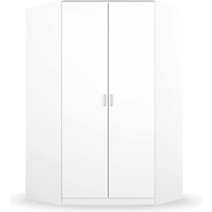 Rauch Möbel Bremen Eckschrank Kleiderschrank Schrank in Weiß 2-türig inklusive Zubehörpaket Basic 1 Kleiderstange, 9 Einlegeböden BxHxT 117 x 199 x 117 cm
