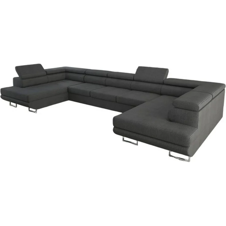 thematys Ecksofa Aston U 403 x 203 cm, mit Schlaffunktion, mit Bettkasten, mit verstellbaren Kopfstützen, Dunkelgrau (Poso 60), Ausrichtung 390 cm – Bild 6