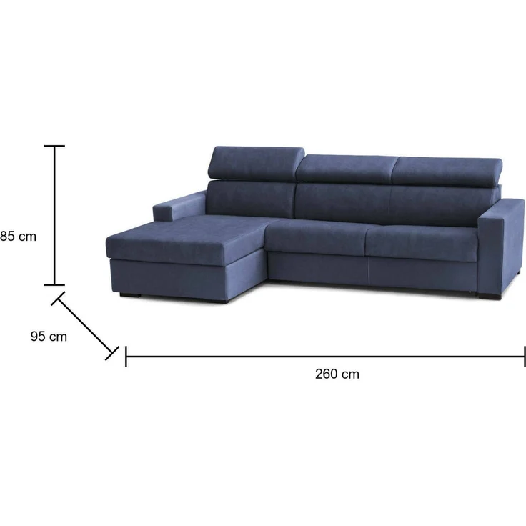 Dmora Sofa mit Halbinsel Aryaly, Stoffsofa, Chaiselongue mit linkem Container, schmale Armlehnen, 100 % Made in Italy, 260 x 95 x 85 cm, Blau – Bild 3