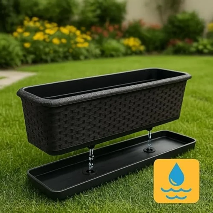 BigDean Blumenkasten mit abnehmbarem Untersetzer Anthrazit 80 cm lang - Balkonkasten (Set, 3 St, Blumenkasten + Untersetzer), Erhöte Ablauflöcher, Stilvoll, Wetterfest, Moderne Optik – Bild 2