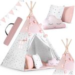 Nukido Kindertipi-Zelt mit Girlande und Lichtern - rosa