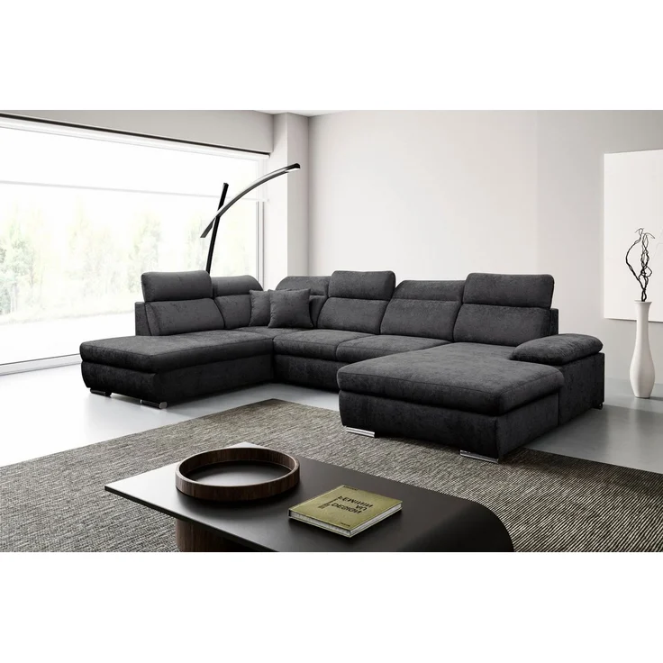 WERK2 Wohnlandschaft Cordoba inkl. Bett & Bettkasten, Kopfteilverstellung, zeitlos, bequem, Struktur, U-Form, XXL, Schlaffunktion, Bettkasten – Bild 1