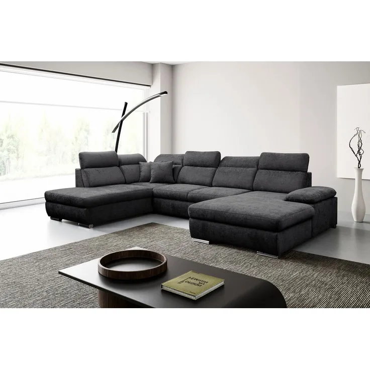 WERK2 Wohnlandschaft Cordoba inkl. Bett & Bettkasten, Kopfteilverstellung, zeitlos, bequem, Struktur, U-Form, XXL, Schlaffunktion, Bettkasten