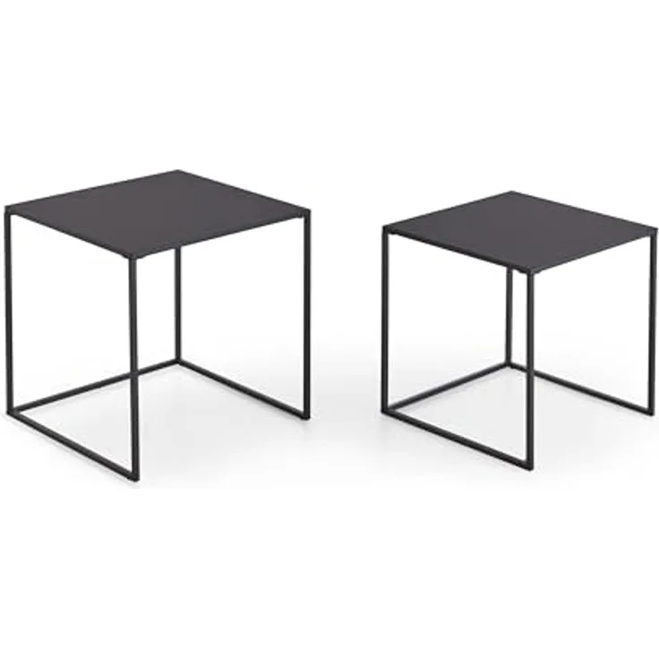 Homes & Jones Beistelltisch Bianca 2er Set 38x38x41 cm & 34x34x37 cm aus schwarzem Metall - Runde Couchtische im modernen Industrial Design - Praktische Ablagetische für Wohnzimmer, Flur &Schlafzimmer