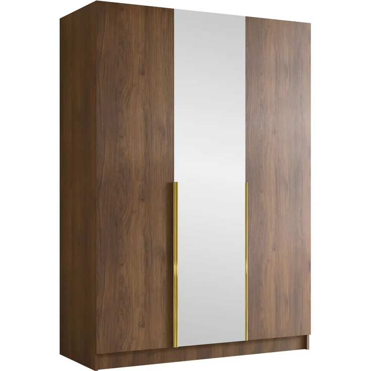 Drehtürenschrank Cikzori II, Kleiderschrank mit 3 Türen, Frontspiegel (Farbe: Nuss Warmia / Nuss Warmia + Gold) – Bild 1