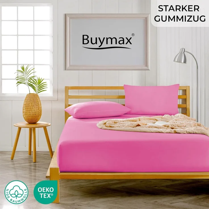 Buymax® Spannbettlaken 90x200 cm Baumwolle 100% Spannbetttuch Bettlaken Jersey, Matratzenhöhe bis 25 cm, Farbe Altrosa – Bild 2
