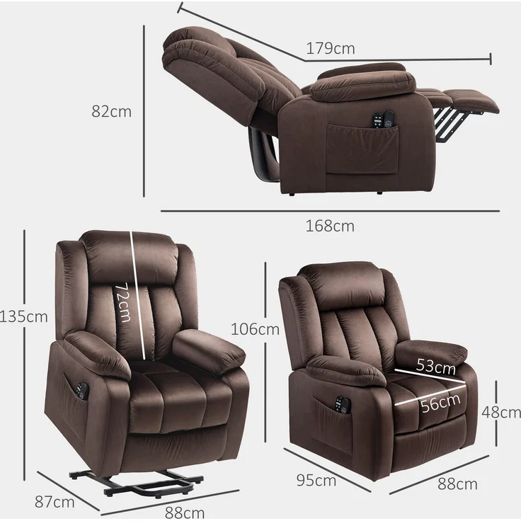 Fernsehsessel mit Aufstehhilfe, Massage & Heizung, 88x95x106 cm, Braun – Bild 2