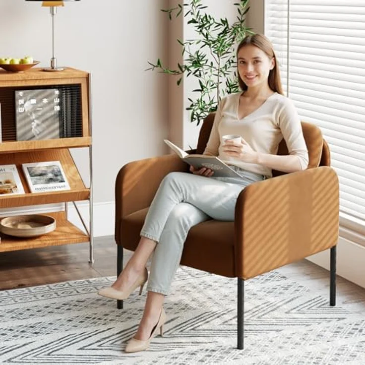 COLAMY Gepolsterter Ohrensessel aus Samt – Moderner Lounge-Sessel mit weicher Rückenlehne, Komfortabler Sessel für Wohnzimmer, Schlafzimmer, Apartment & Leseecke, Orange – Bild 4
