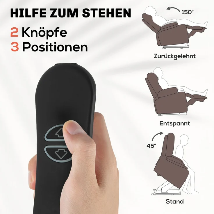HOMCOM Fernsehsessel mit Aufstehhilfe, Polyester, Stahl, Braun, 92B x 102T x 104H cm – Bild 4