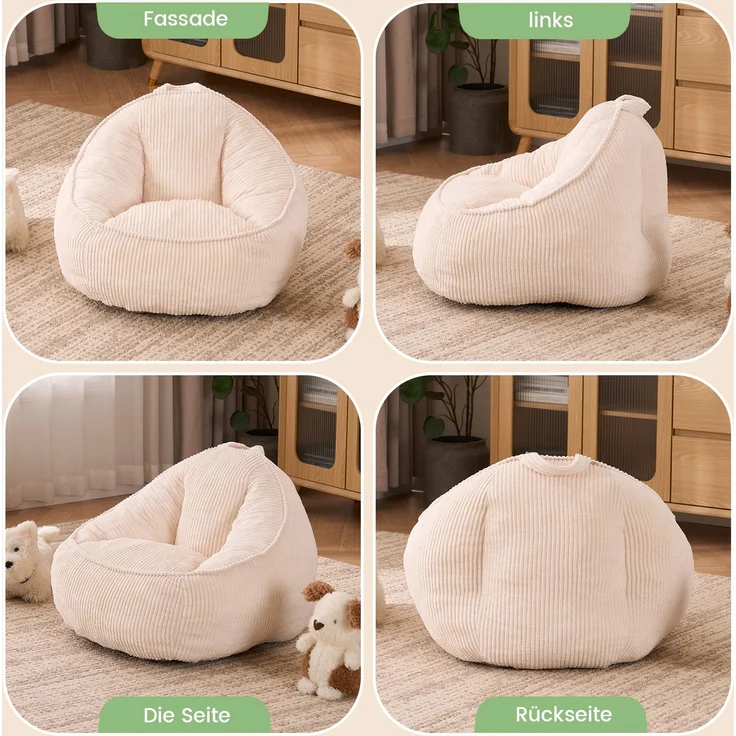 Sitzsack, weicher Plüsch-Sitzsack, bequemer Sitzsack, geeignet für Spielzimmer, Leseecke, Wohnzimmer und Kinderzimmer, für Jungen und Mädchen – klein(Beige)--Beige--69x72x51cm--YOUDENOVA – Bild 6