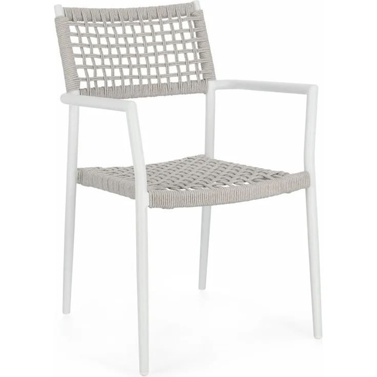 Gartenstuhl Caleta aus Aluminium, modern stapelbar, hellgrau weiß, Outdoor geeignet