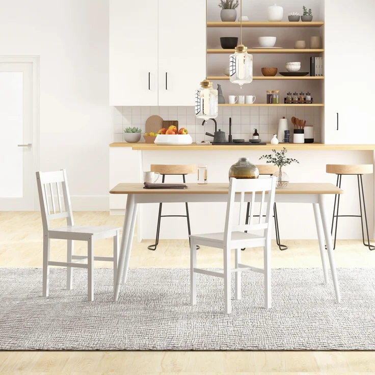 MELAYR, Set aus 2 Esszimmerstühlen aus Massivholz, Küchenstühle mit Lattenrückenlehne, 96,5 x 58 x 18 cm, Weiß – Bild 3