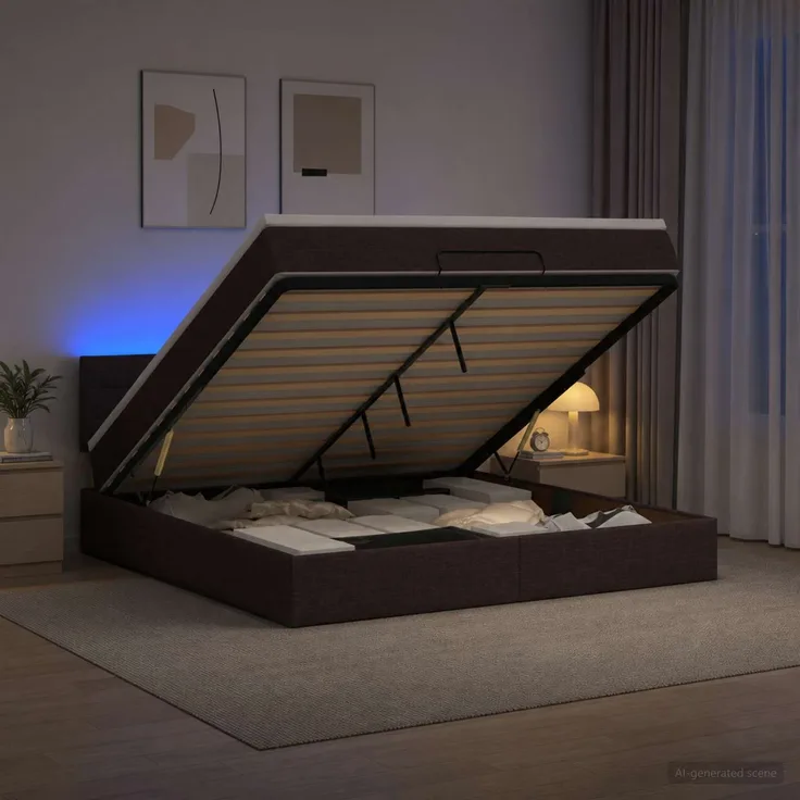 vidaXL Ottoman-Bett mit Matratze und LED Dunkelbraun 140 x 200 cm 3456832