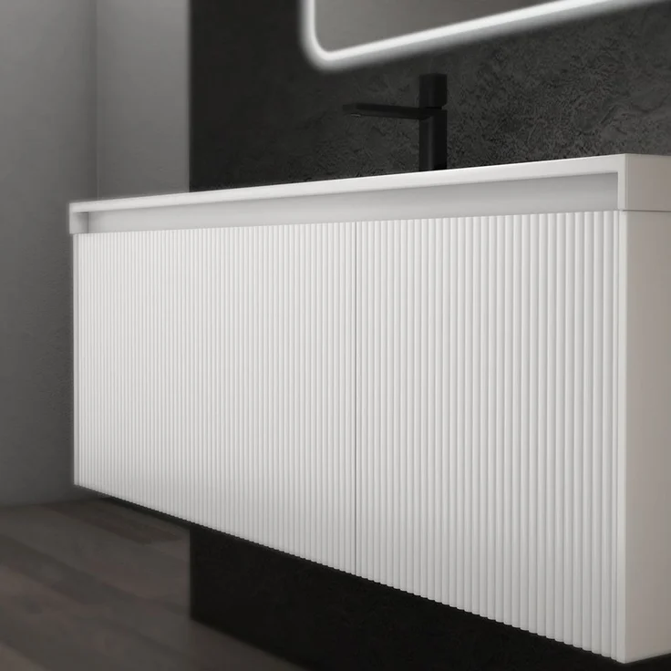 doporro Badmöbel-Set Mineraguss Waschbeckenunterschrank Badezimmermöbel Soft-Close Santa – Bild 3