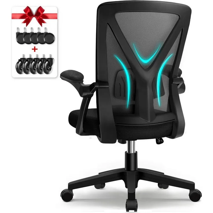 Adormii Bürostuhl Bürostuhl mit klappbaren Armlehnen,Ergonomischer Bürostuhl (Drehstuhl 360° mit Höhenverstellbarer Lendenwirbelstütze,Verstellbarer gepolsterten Armlehnen,Wippfunktion bis 125°,geräuscharmen Rollen,Höhenverstellbar), Atmungsaktiver Net...