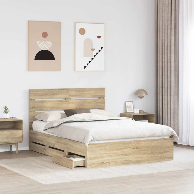 vidaXL Bettrahmen Sonoma-Eiche 140 x 200 cm Ingenieurs Holz 3411829 – Bild 3