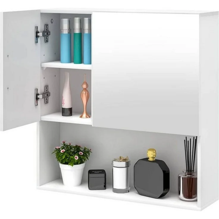 EUGAD Spiegelschrank (1-St) mit Tür, 5 Fächern, aus E1-MDF, Weiß, 54x55x15cm – Bild 4