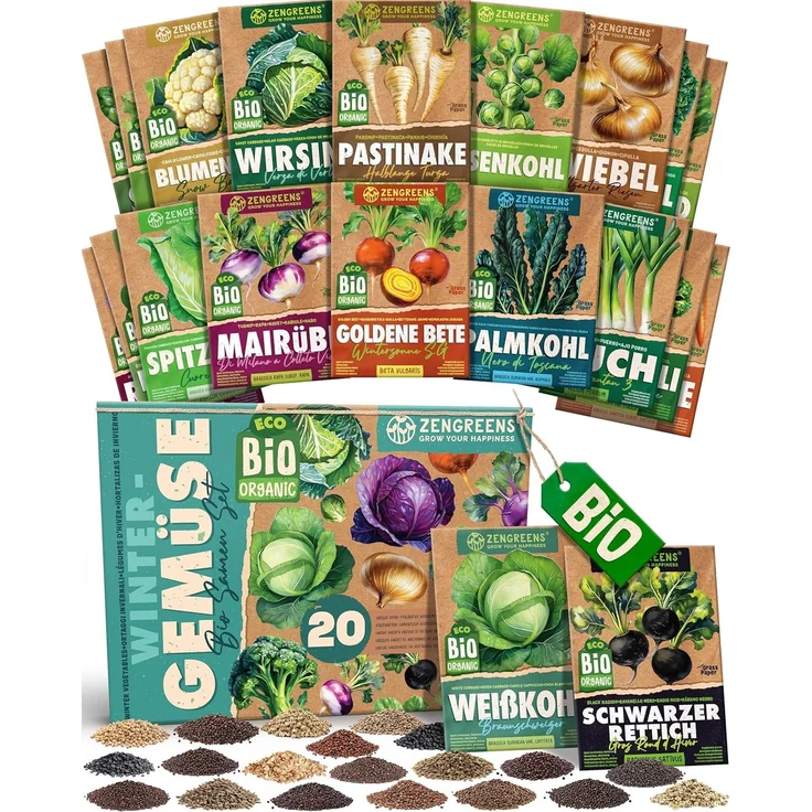 ZenGreens® - Bio Wintergemüsesamen im 20er Set - 20 Winter Gemüse Samen für den einfachen Anbau im Garten, Balkon oder Hochbeet - Pflanzensamen - Saatgut – Bild 1