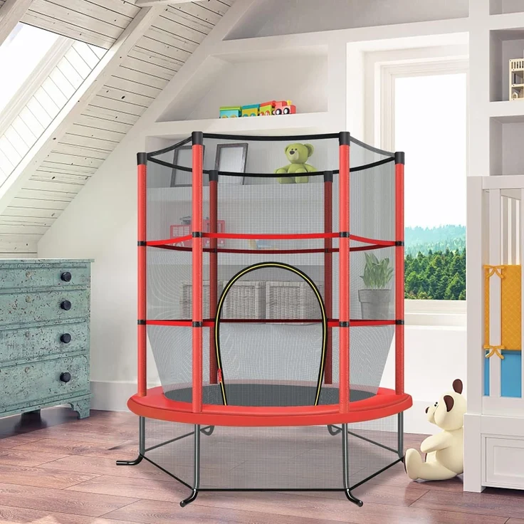 COSTWAY Gartentrampolin mit Sicherheitsnetz, Trampolin bis 45kg belastbar, Indoor-/Outdoortrampolin für Kinder ab 3 Jahre, Ø140cm – Bild 8