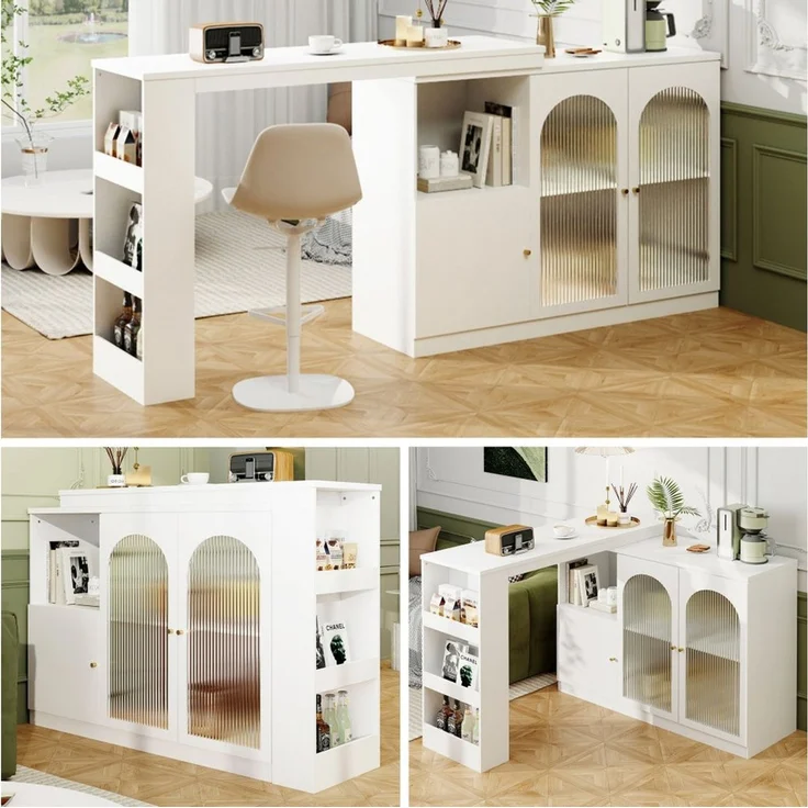 BBWL Barschrank Um 360° drehbarer Bartisch 120x40x97 cm aus MDF (moderner Ess- und Barschrank mit Glastüren, vielseitiger Aufbewahrungsschrank für Küche, Wohnzimmer & Esszimmer) – Bild 2