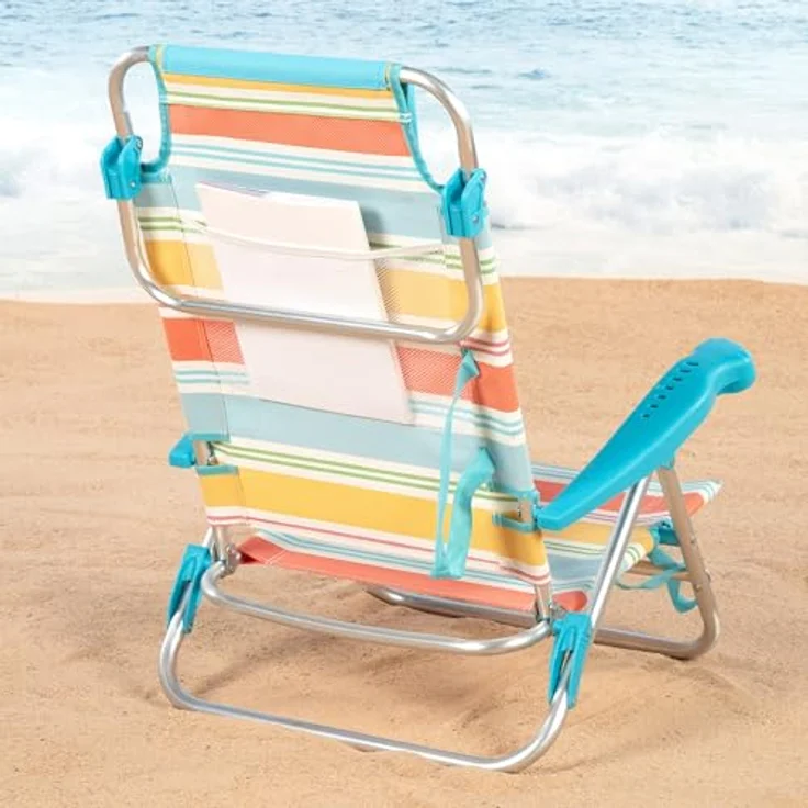 AKTIVE Strandklappstuhl, 47 x 49 x 82 cm, Rückenlehne in 8 Positionen, aus Aluminium und Textilene, Mehrfarbig, mit Kissen, Rückentasche und Handgriffen, Modell Santorini (62419) – Bild 6