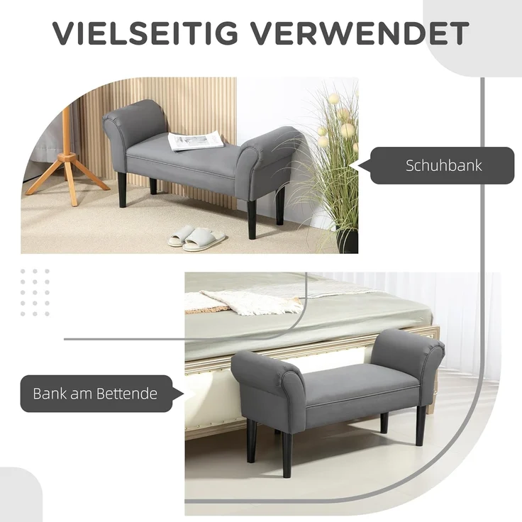 HOMCOM Polsterbank Flurbank für Schlafzimmer, bis 130 kg Belastbar (Sitzbank, 1-St, Bettbank), Segelstoff, Grau, 102 x 36 x 51 cm – Bild 5