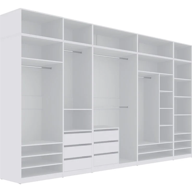 Marmex Möbel Tres Set-R/N (B) Hoher Kleiderschrank mit Aufsatz, großer offener Einbauschrank, Kompaktgarderobe für Kleidung und Schuhe, Ankleidezimmer Möbel, laminierte Spanplatte, weiß 380x246x51 cm – Bild 1